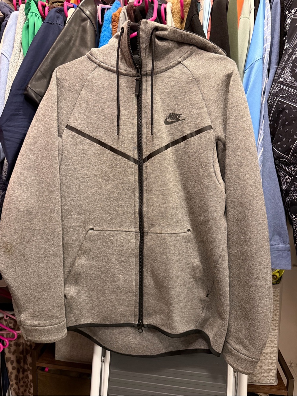 Nike Men's Gray Full-Zip Hooded Sweatshirt with Black Accents